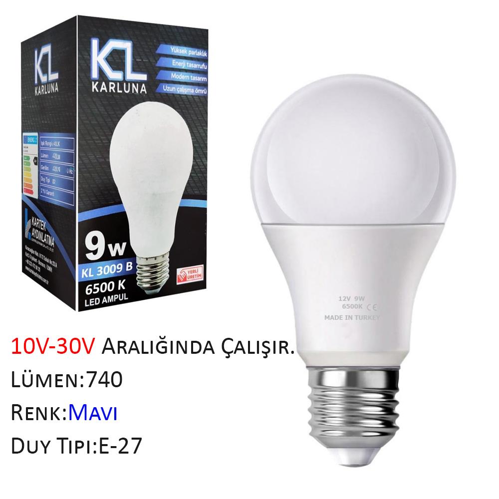 12V (10V-30V Aralığında Çalışır) Mavi LED Ampül 9W