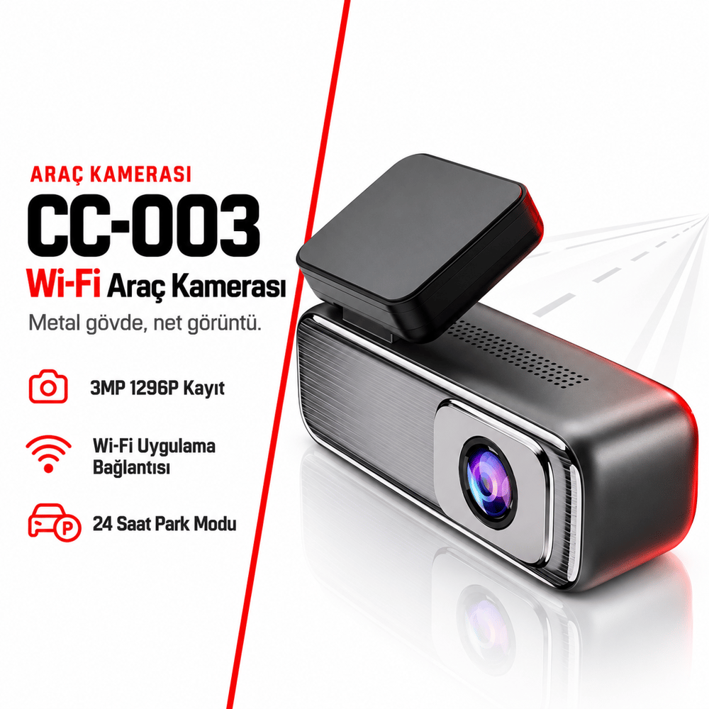 S-Line CC-003 Wi-Fi Araç Kamerası 3MP 1296P Metal Kasa 24 Saat Park Modu