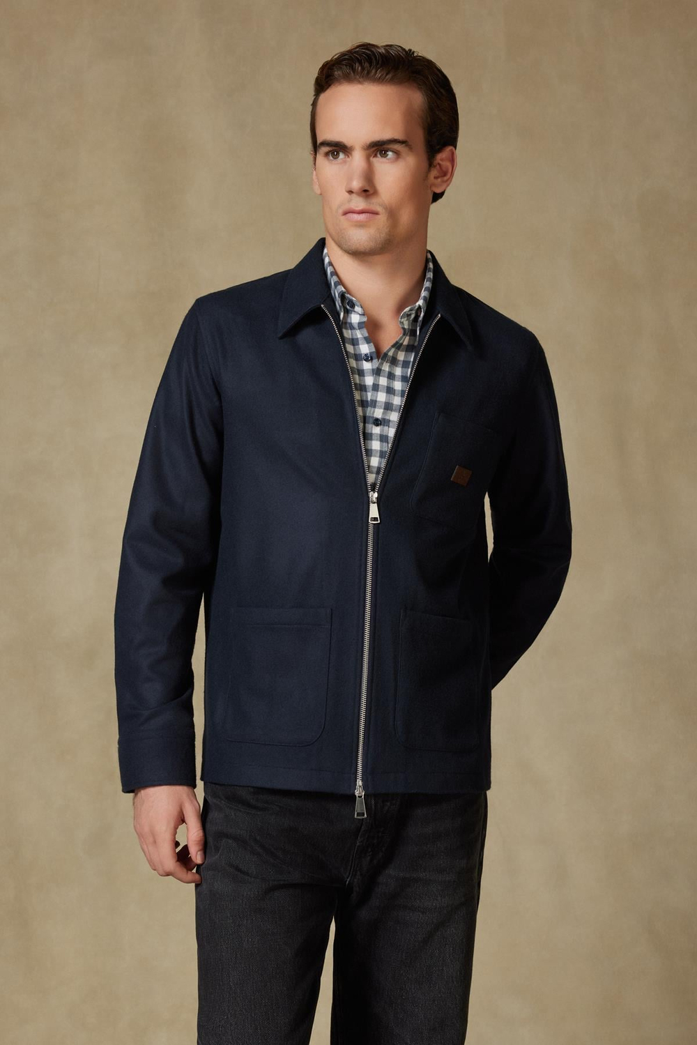 Abbate Monza Dokuma Yünlü Overshirt Fit Lacivert Klasik Yaka Erkek Düz Overshirt