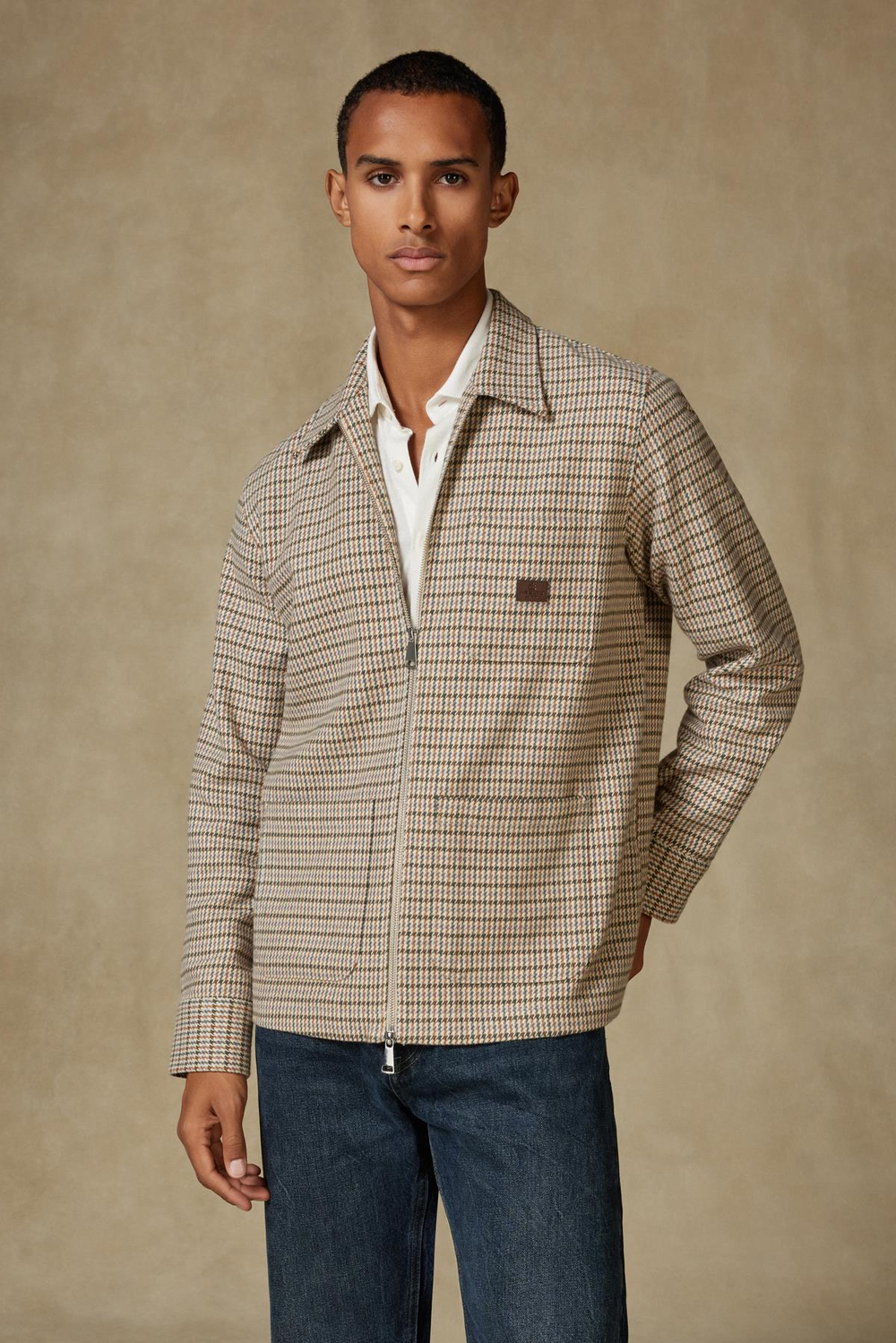 Abbate Monza Flanel Pamuklu Overshirt Fit Bej Klasik Yaka Erkek Desenli Overshirt