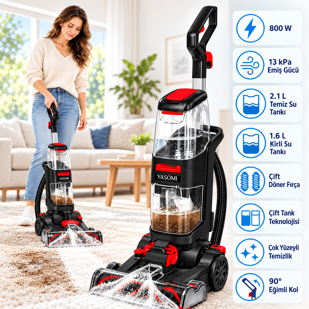 Yasomi Clean Force Pro Dikey Halı-Koltuk Yıkama ve Leke Çıkarma Makinesi