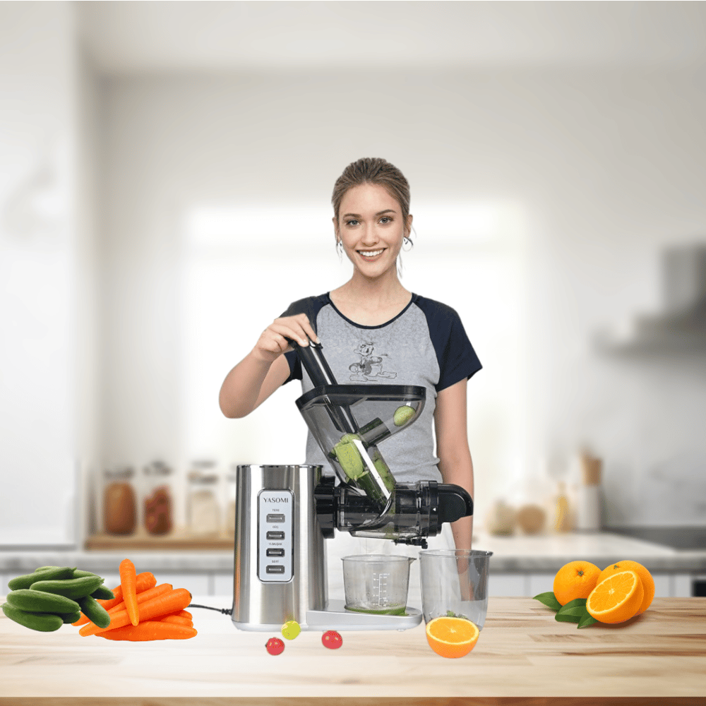 Yasomi JS3108 200W Ters Fonksiyon Paslanmaz Çelik Gövde Slow Juicer Katı Sebze ve Meyve Sıkacağı