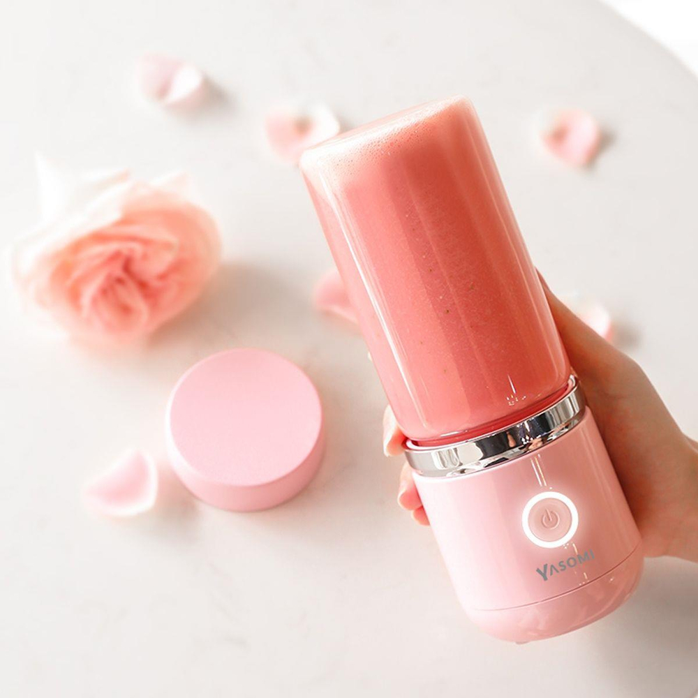 Yasomi Taşınabilir Kablosuz Şarjlı Cam Smoothie El Blenderi Pembe ( Türkiye Garantili)