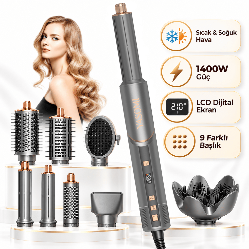 Yasomi Witero 9in1 Ultra Multi-Styler Dijital Ekran Sıcak-Soğuk Hava Saç Şekillendirme Cihazı