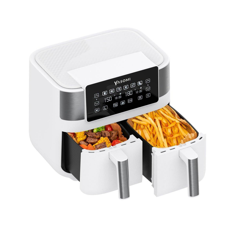 Yasomi Y80 Beyaz 8 Litre 2850w Çift Hazneli Ve Çift Motorlu Dokunmatik Airfryer Fritöz