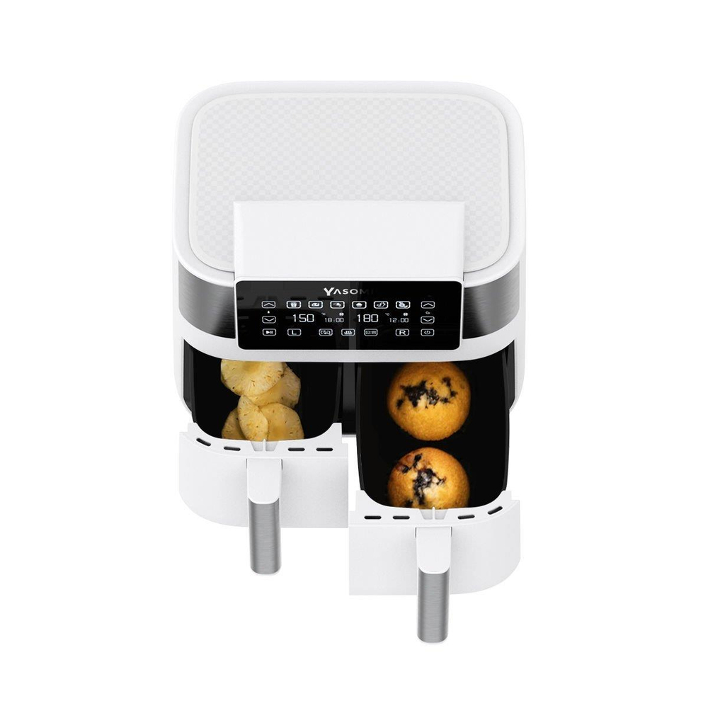 Yasomi Y80 Beyaz 8 Litre 2850w Çift Hazneli Ve Çift Motorlu Dokunmatik Airfryer Fritöz