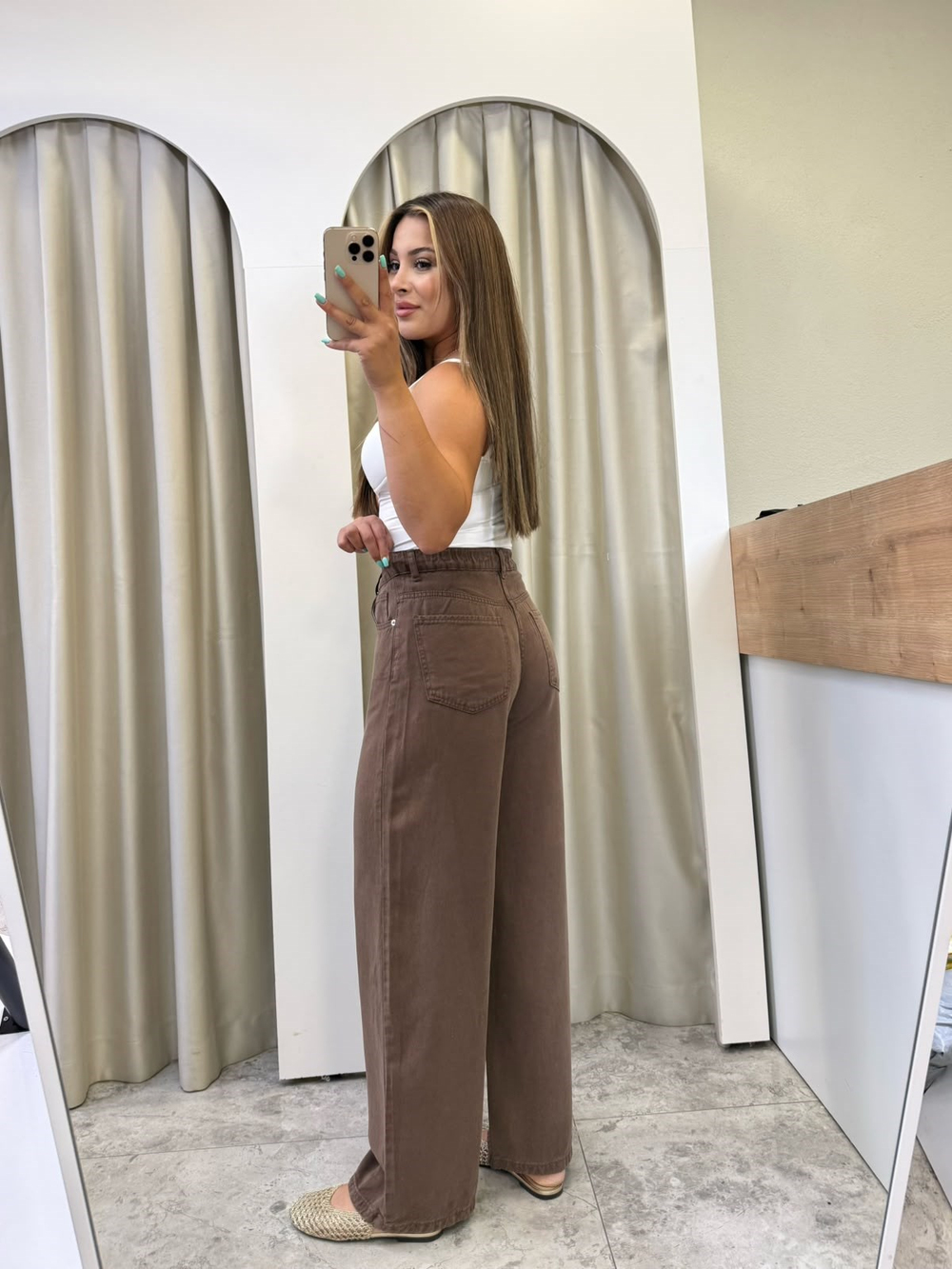 Adora Kahve Beli Lastikli Tensel Jean