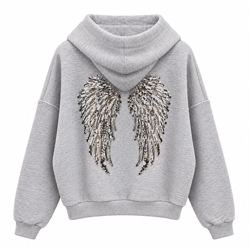 Angel Gri Arkası Pul Baskılı Sweat