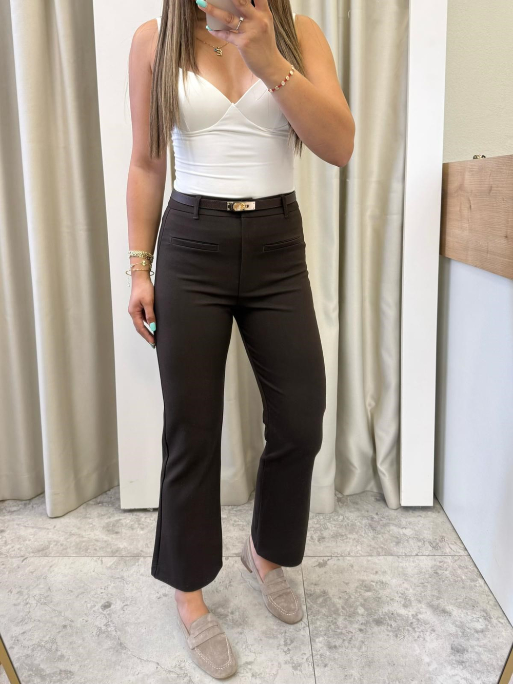 Azura Kahve Gizli Cep Detaylı Mini Flare Pantolon