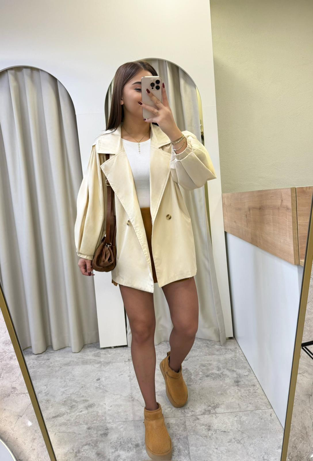Balon Kol Düğmeli Oversize Trenç