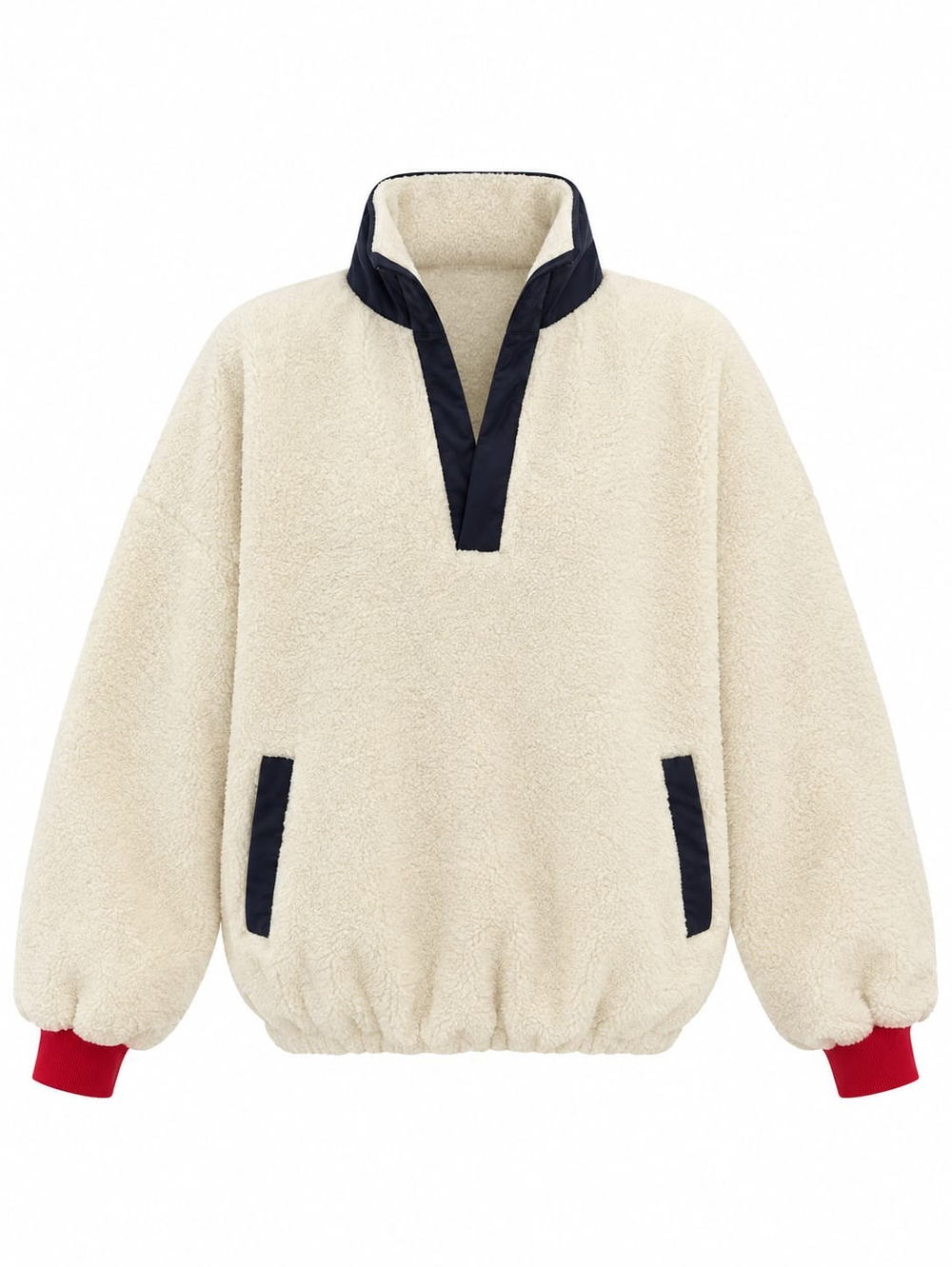 Bear Ekru Lacivert Ayıcık Baskılı Polar Sweatshirt