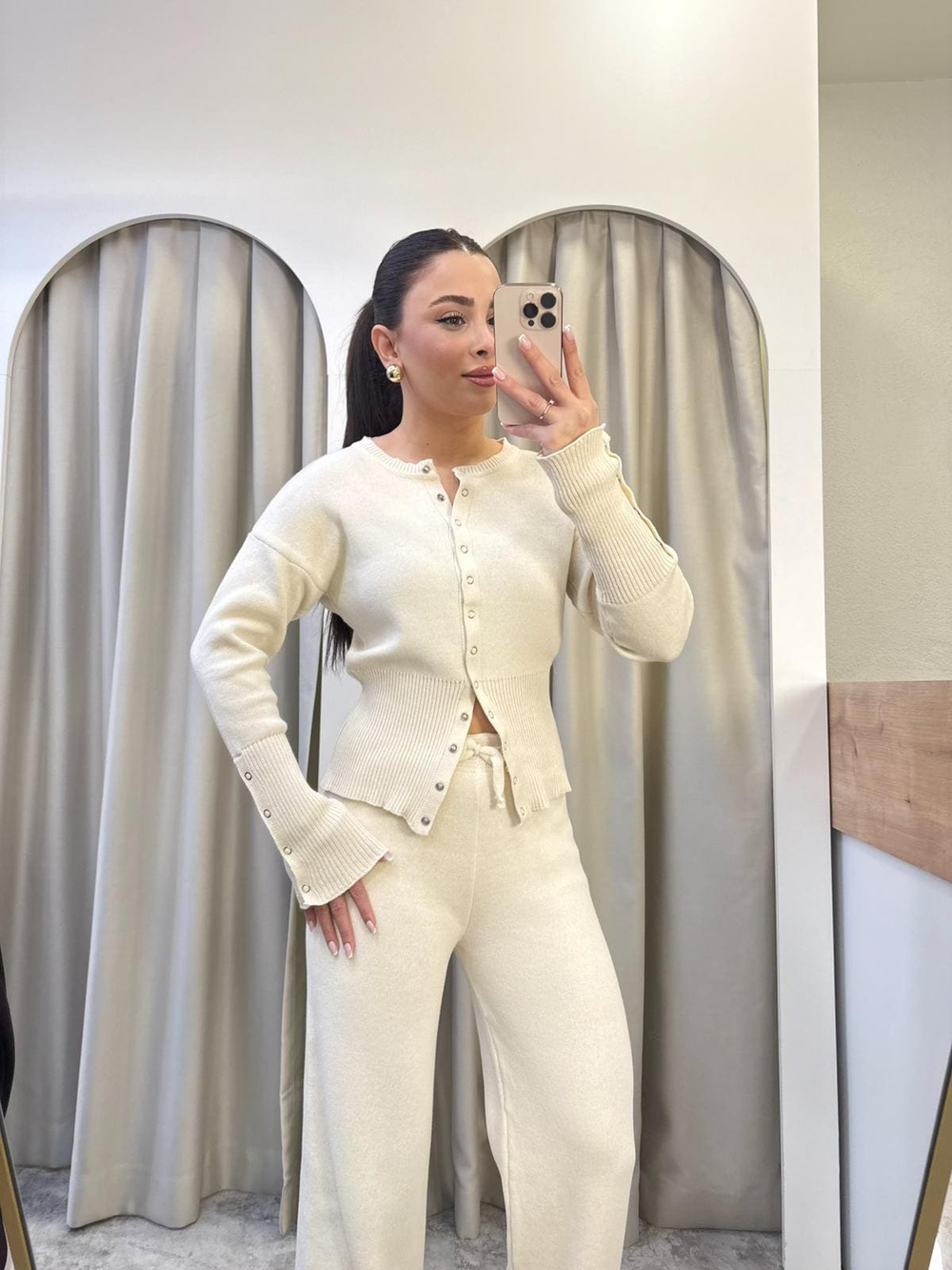 Bella Çıtçıtlı Triko Takım Krem