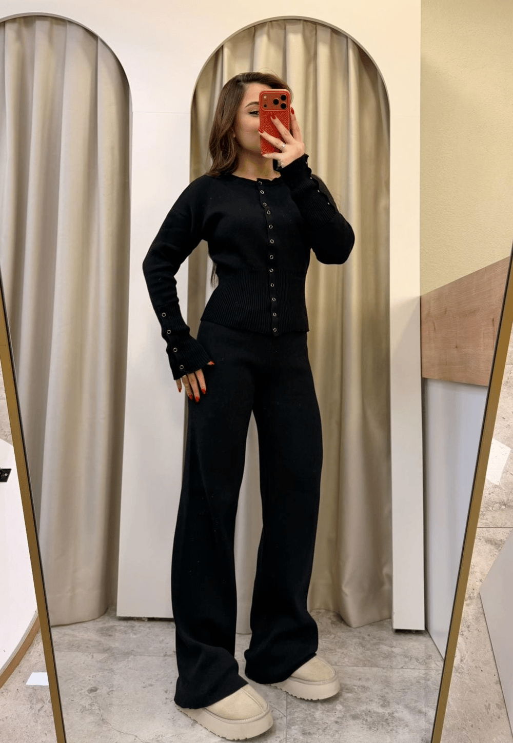 Bella Çıtçıtlı Triko Takım Siyah