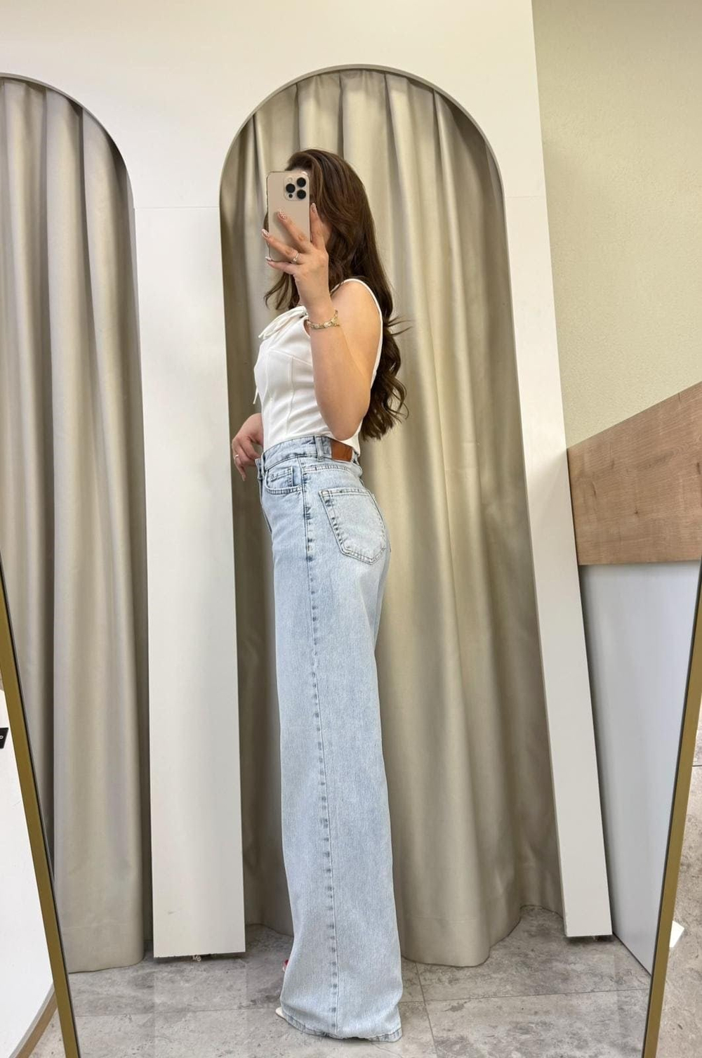 Belle Yüksek Bel Buz Mavi Wide Leg Jean