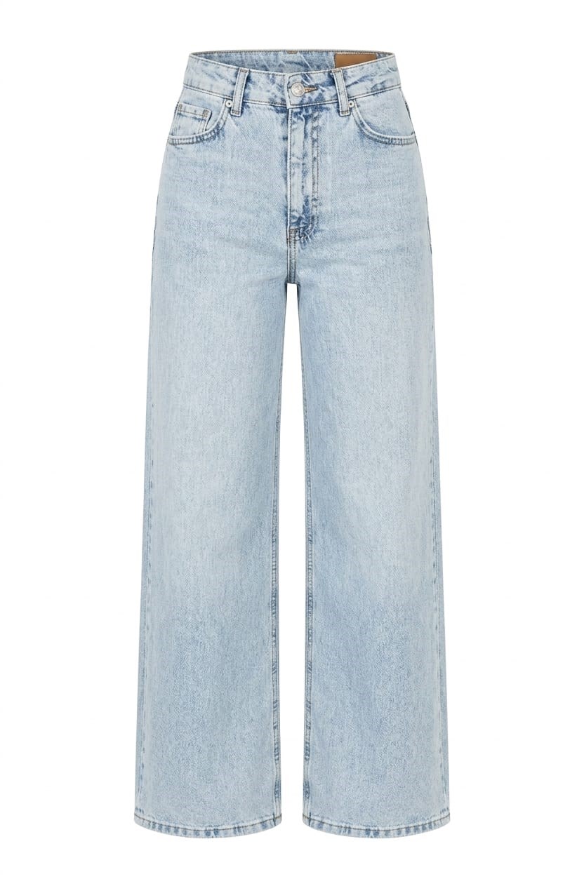 Belle Yüksek Bel Buz Mavi Wide Leg Jean