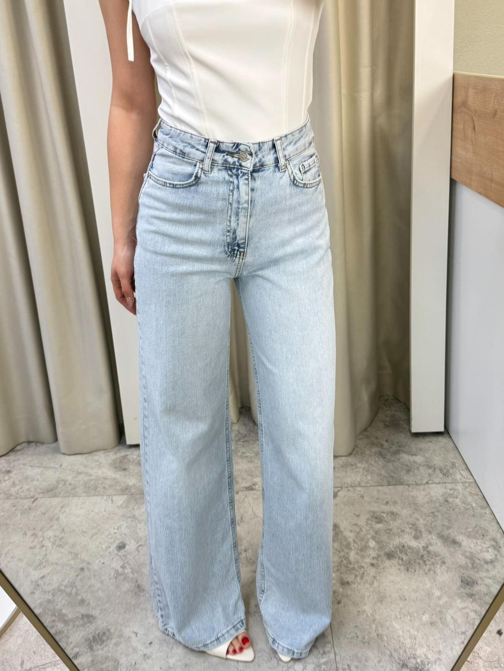 Belle Yüksek Bel Buz Mavi Wide Leg Jean