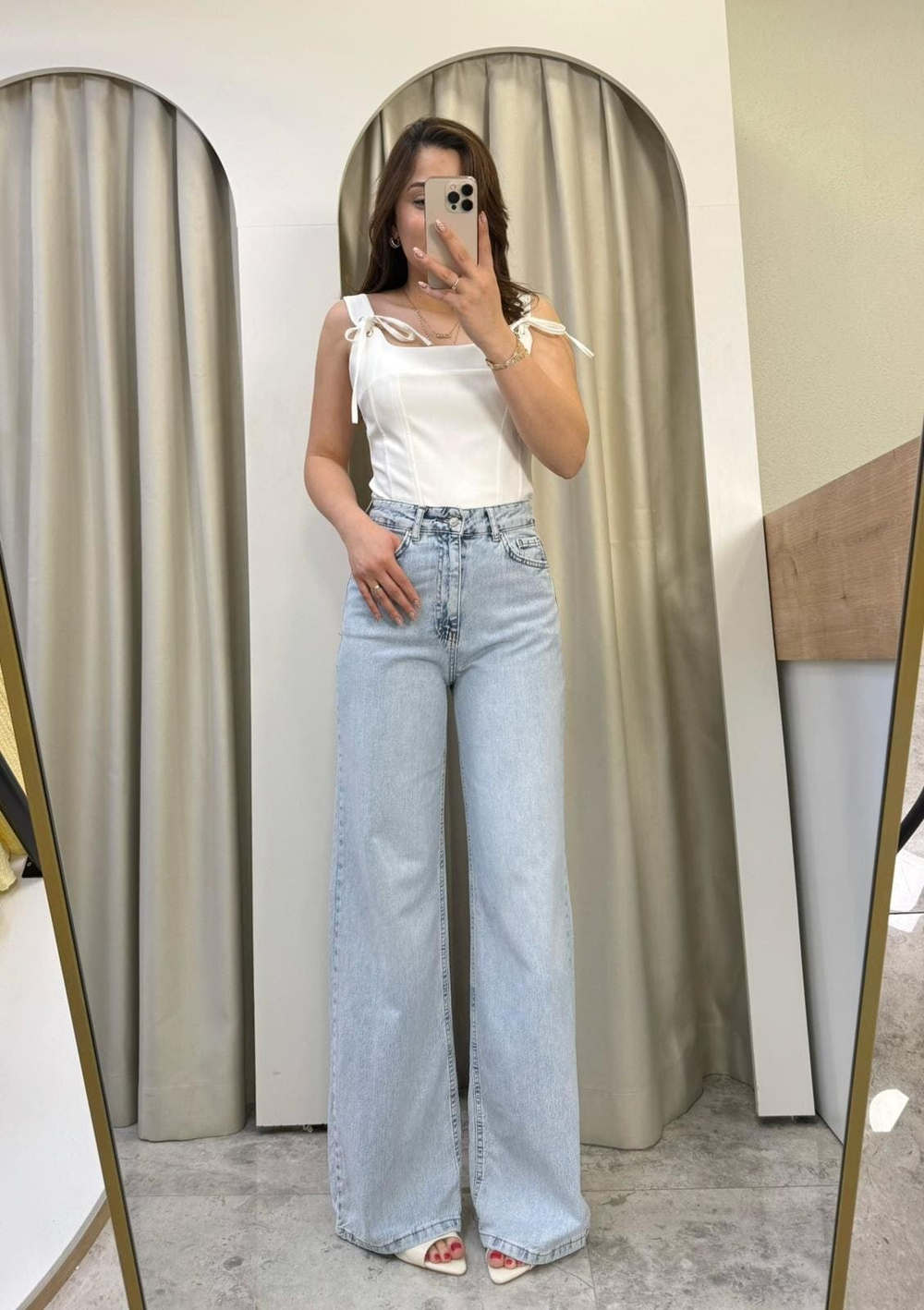 Belle Yüksek Bel Buz Mavi Wide Leg Jean