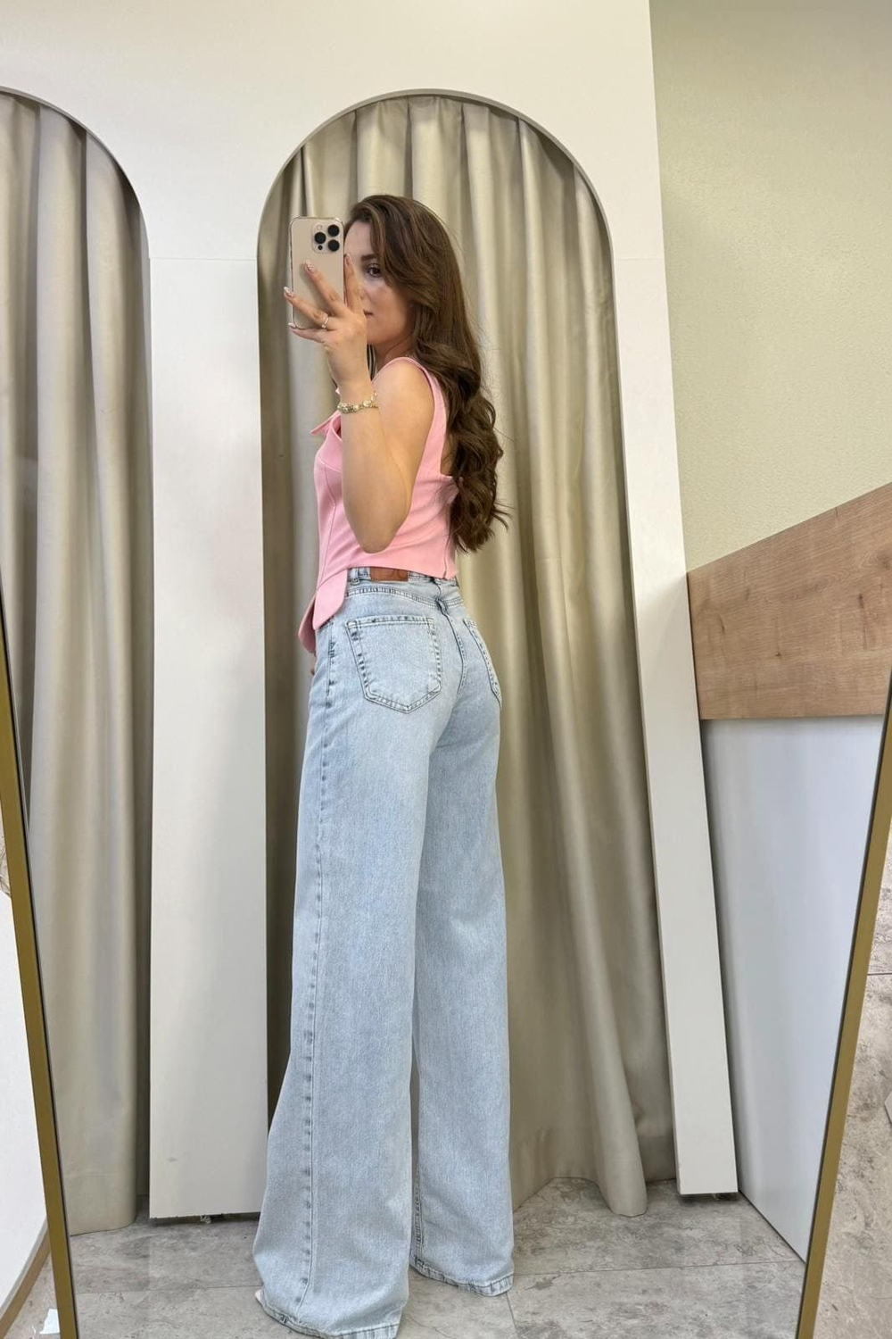 Belle Yüksek Bel Buz Mavi Wide Leg Jean