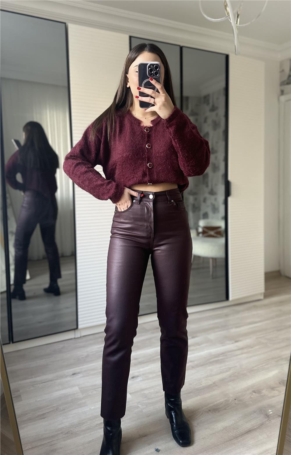 bordo mumlu pantolon