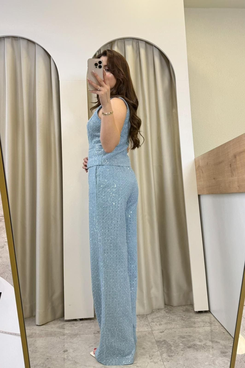 Clara Mavi Pul Detaylı Yelek Pantolon Takım