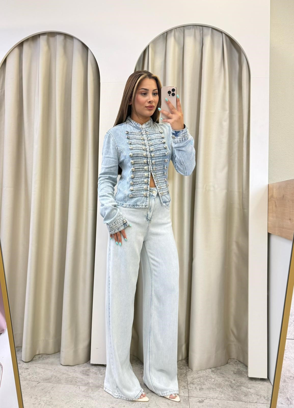 Coat Napolyon Tensel Düğmeli Denim Ceket