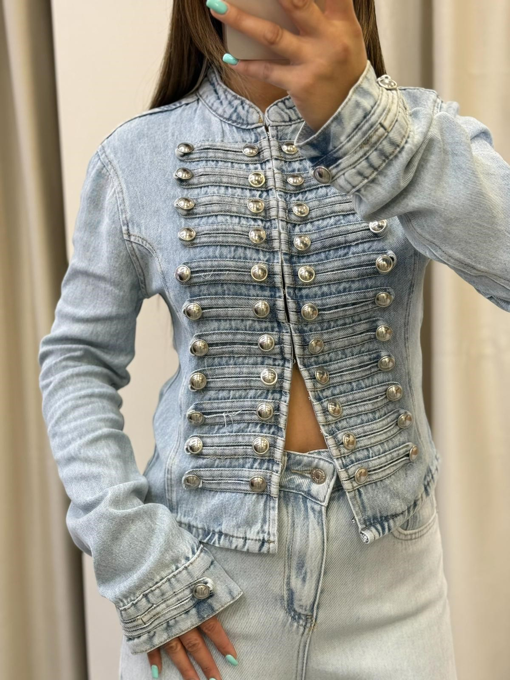 Coat Napolyon Tensel Düğmeli Denim Ceket