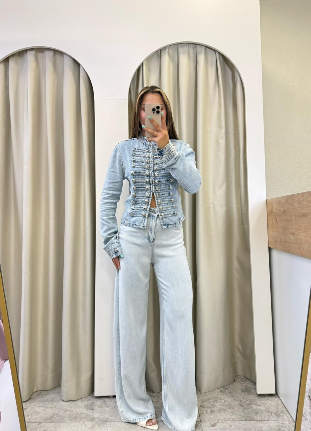Coat Napolyon Tensel Düğmeli Denim Ceket