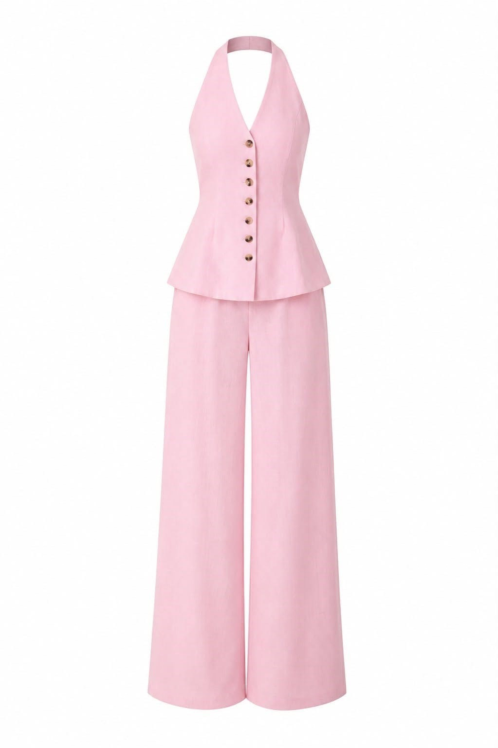 Fava Pembe Keten Yelekli Takım