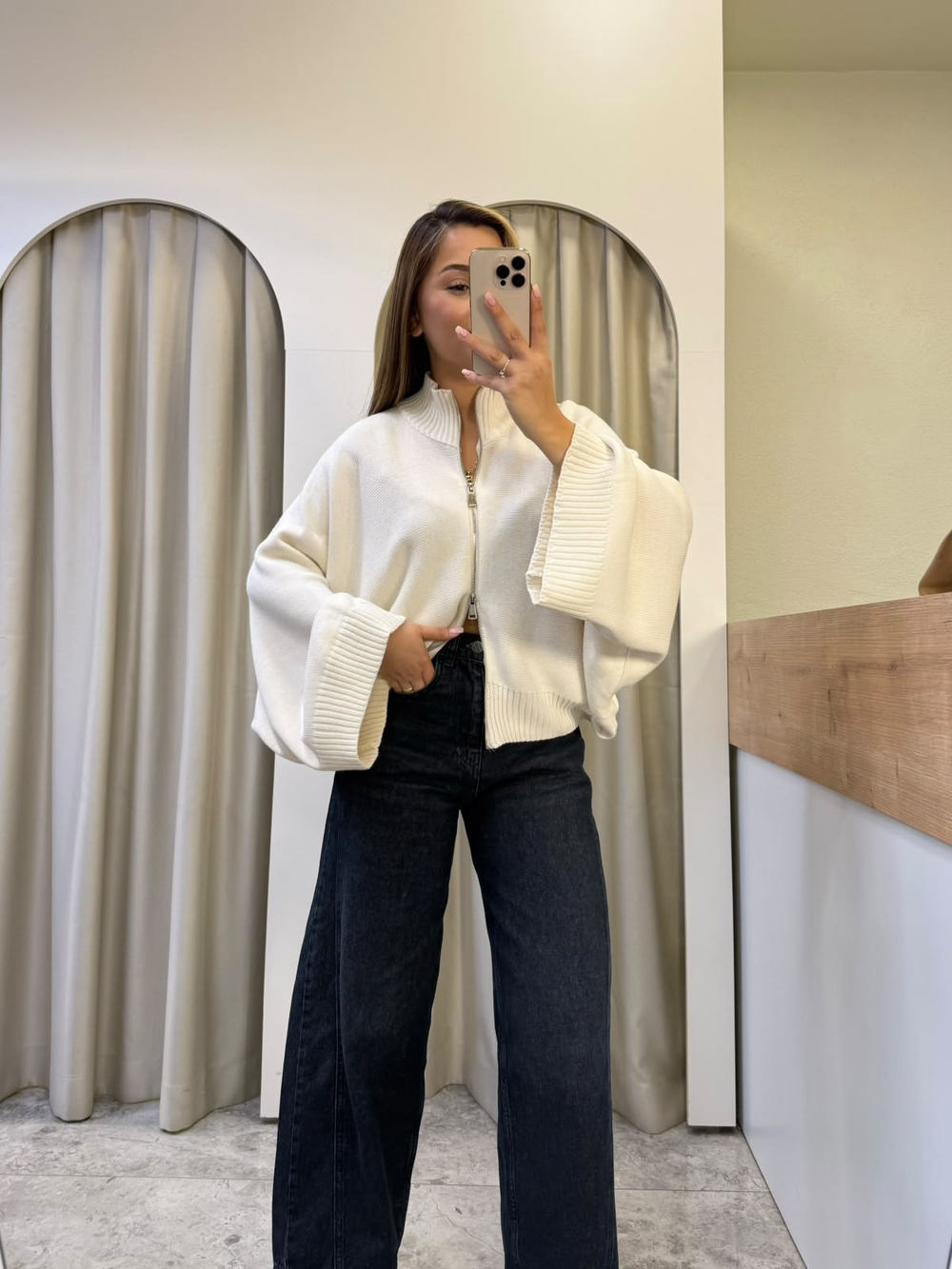Folk Zr Marka Model Ekru Yarasa Kol Triko Hırka