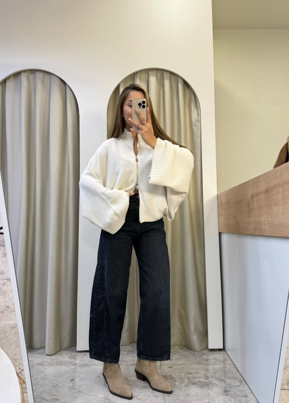 Folk Zr Marka Model Ekru Yarasa Kol Triko Hırka