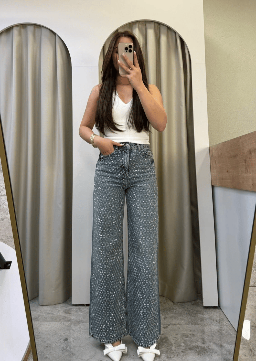 Glowin Taşlı Wide Leg Jean