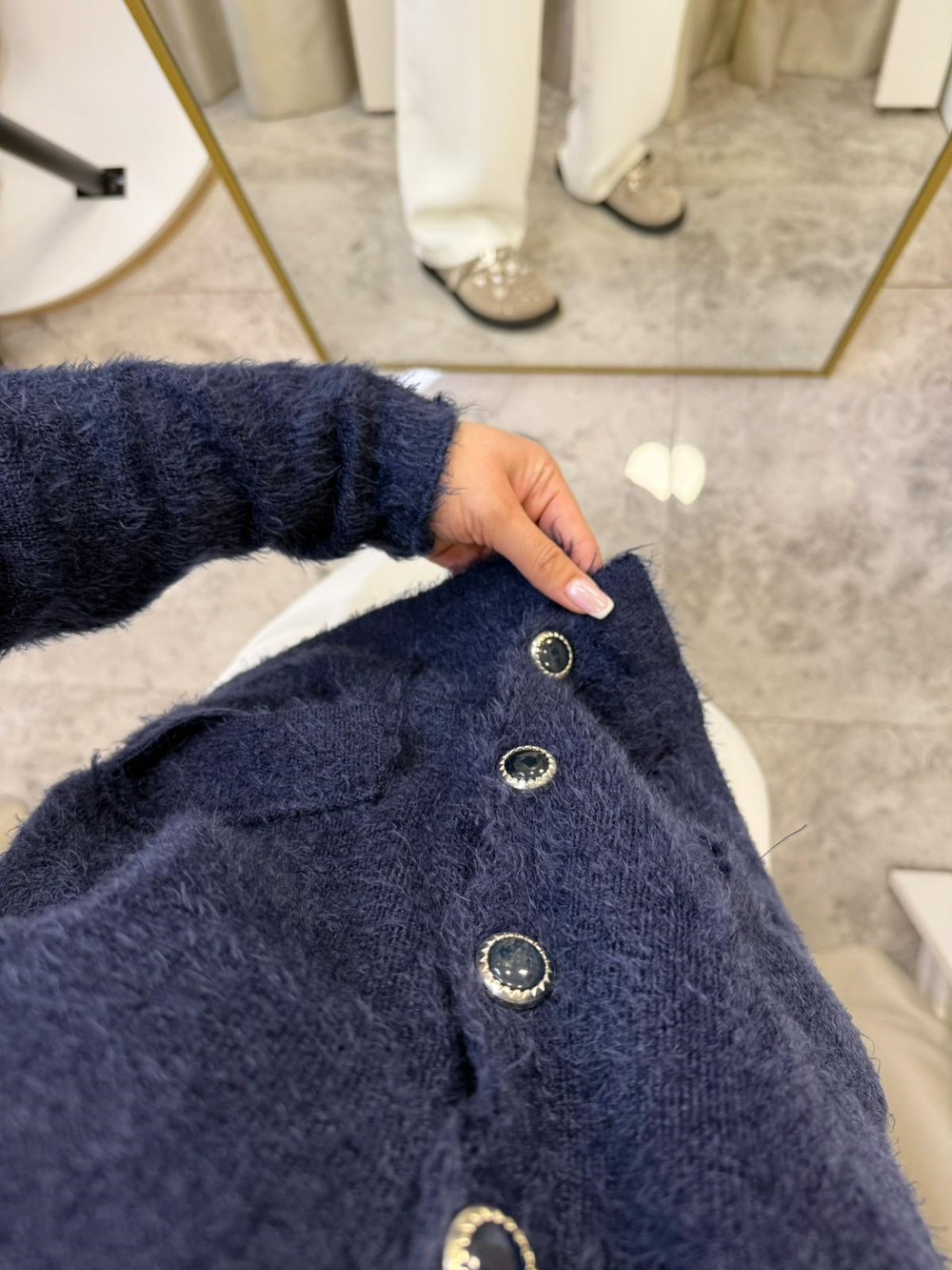 Godes Lacivert Kapüşonlu Peluş Hırka