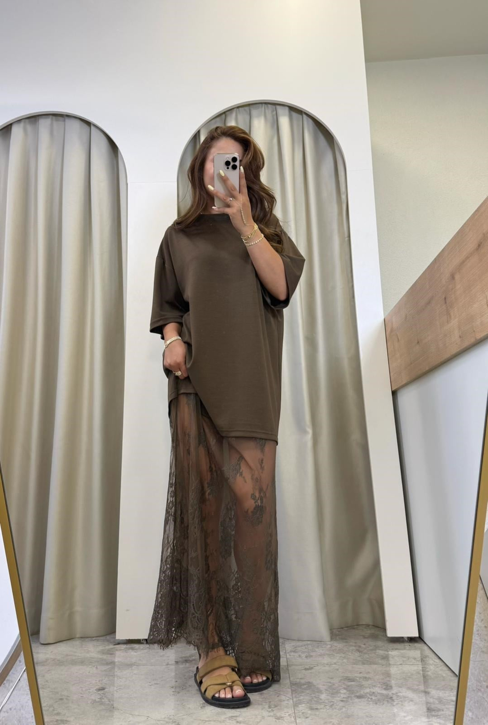 Jesica Kahve Dantel Detaylı Modal Tişört Elbise