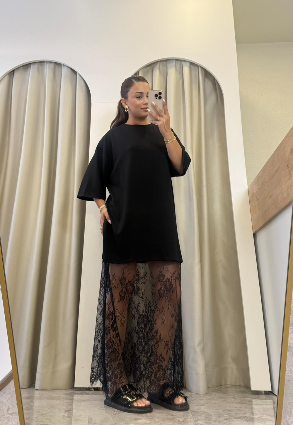 Jesica Siyah Dantel Detaylı Modal Tişört Elbise