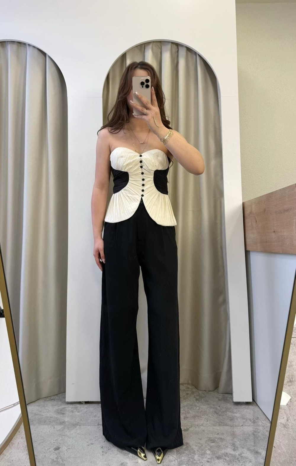 Kylie Siyah Düğmeli Korse Bluz