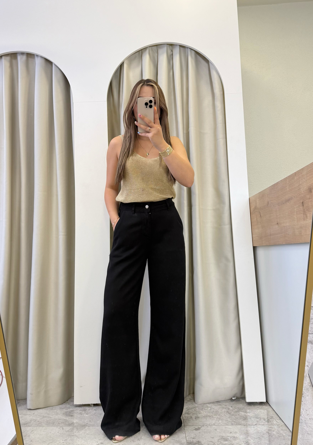 Lucca Siyah Wide Leg Tensel Denim Pantolon