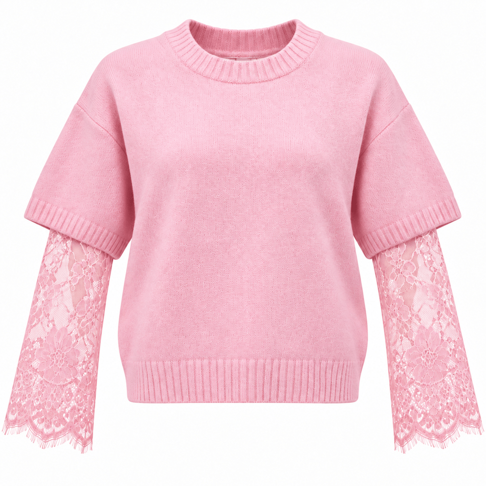 Luna Pembe Dantel Kol Detay Triko