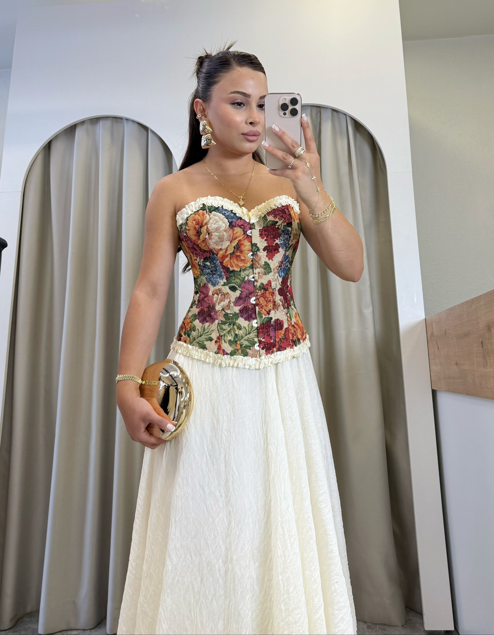 Madame İthal Desenli Vintage Korse