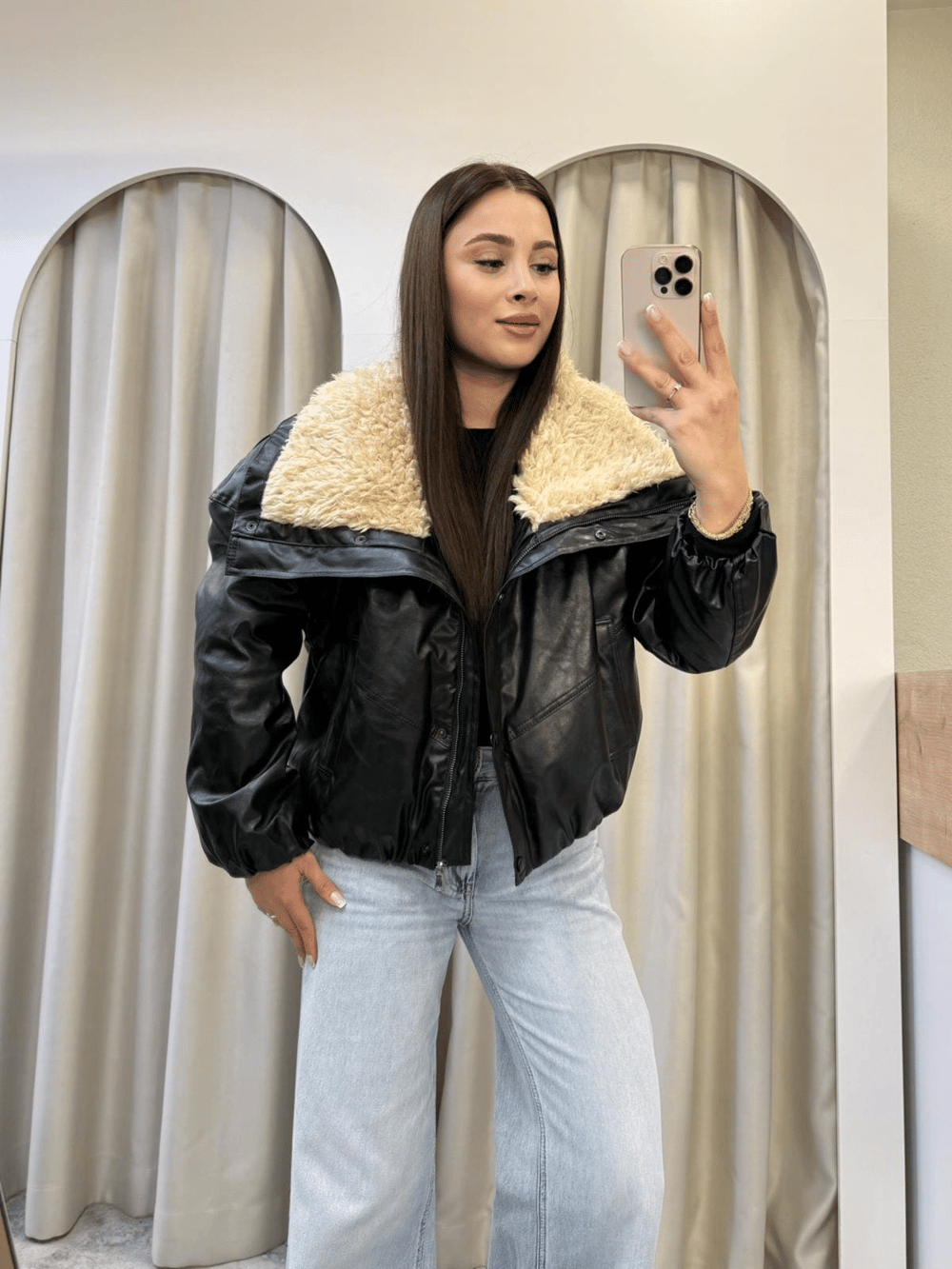 Maris Kürk Yaka Deri Şişme Mont