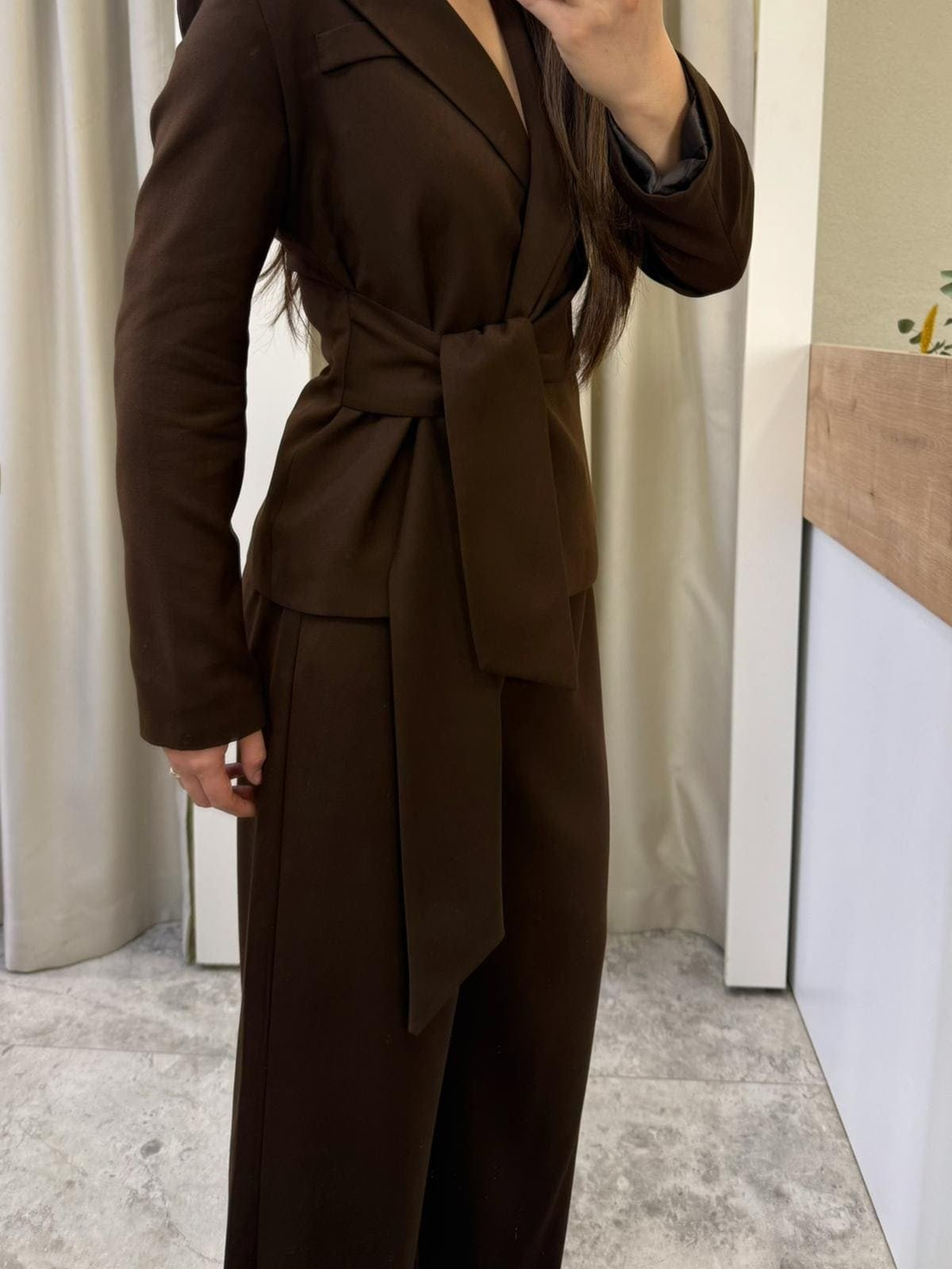 Melina Kahve Bağlamalı Blazer Takım