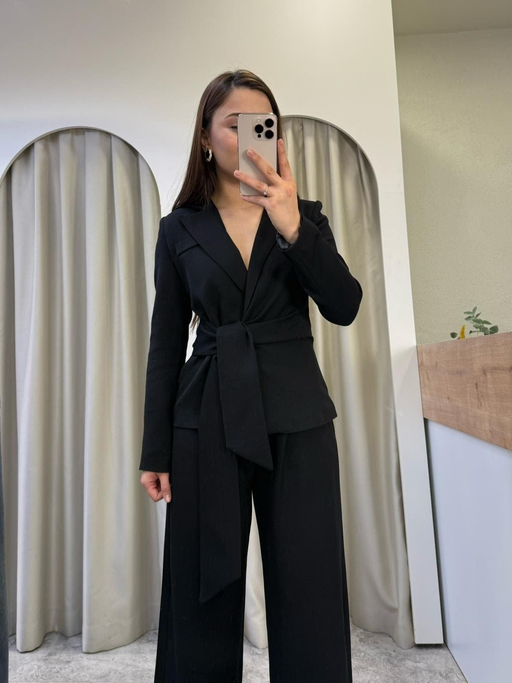 Melina Siyah Bağlamalı Blazer Takım