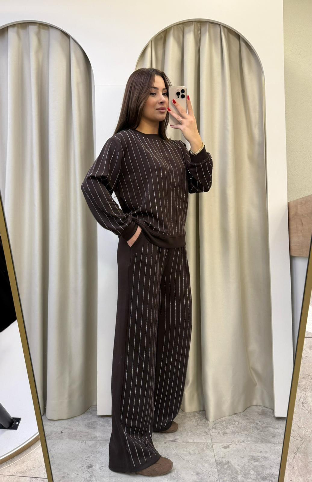 Milano Taşlı Modal Takım Kahve