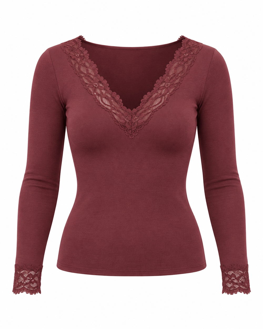 Orj Marka Dantelli Kaşmir Bluz Bordo