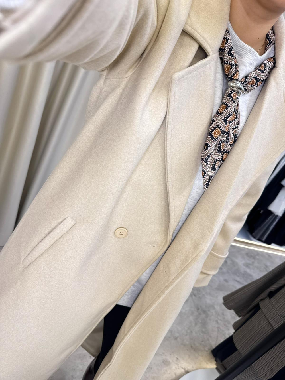 Oversize Astarlı Kaşe Kaban-KREM