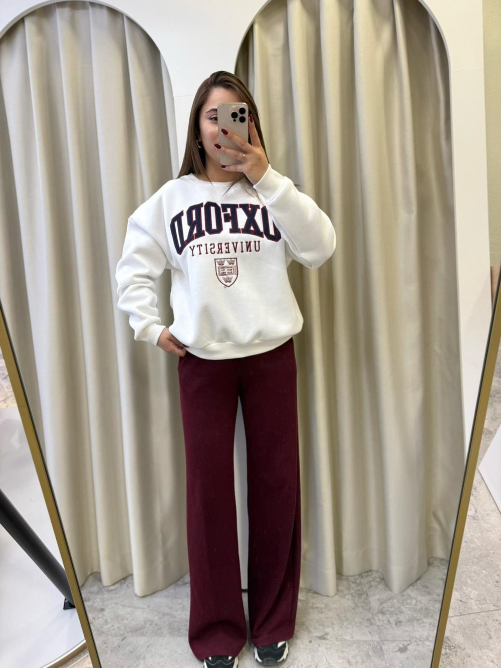 Oxford Baskılı Sweatshirt-Beyaz