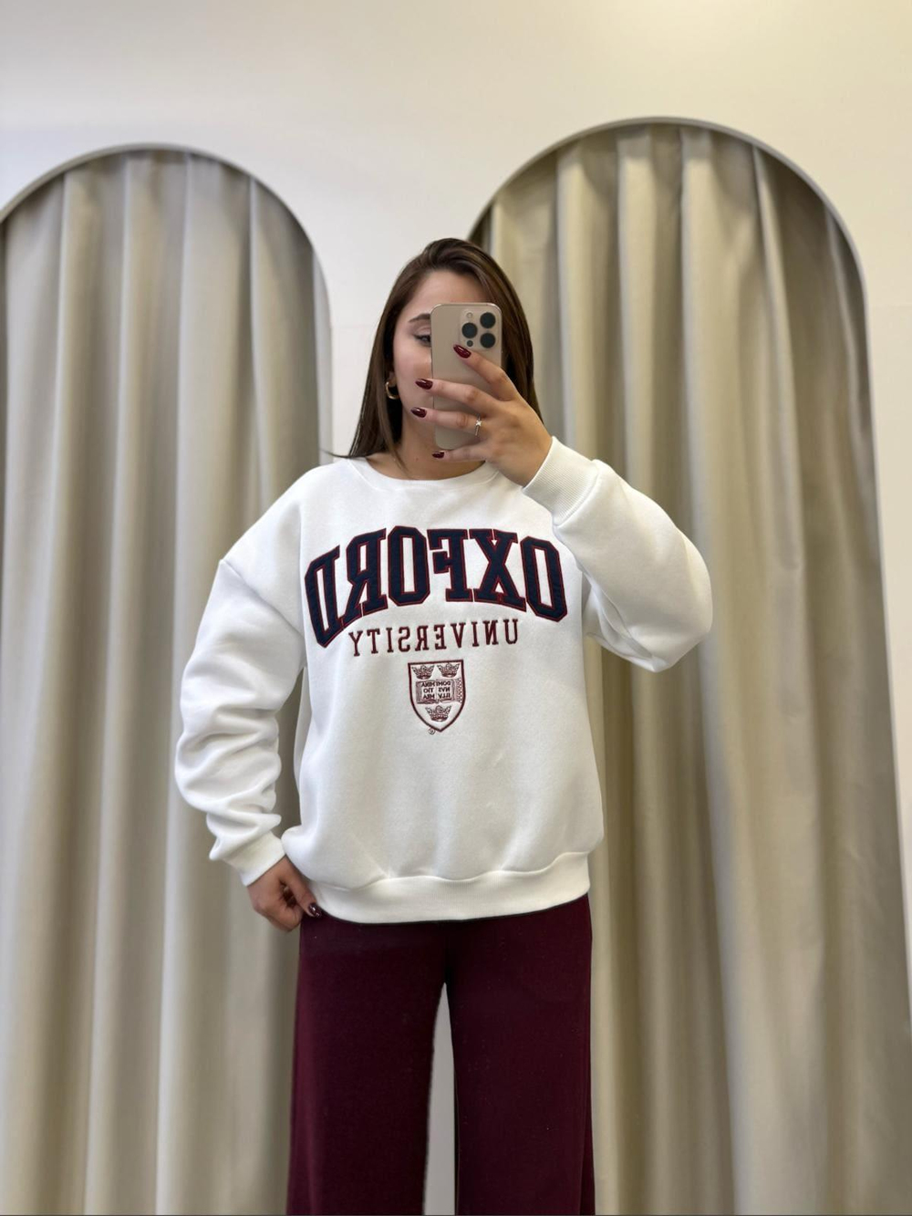 Oxford Baskılı Sweatshirt-Beyaz