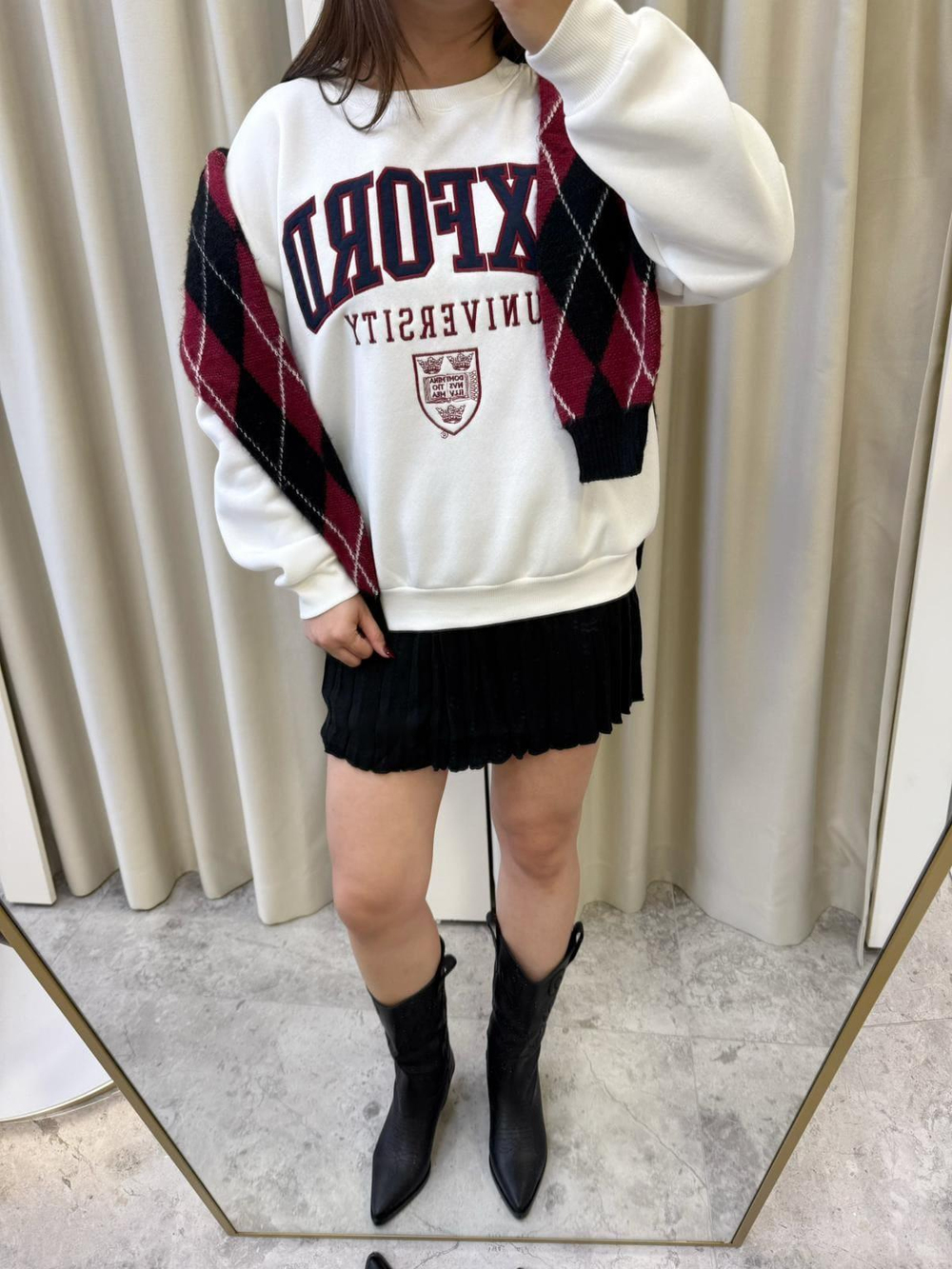 Oxford Baskılı Sweatshirt-Beyaz
