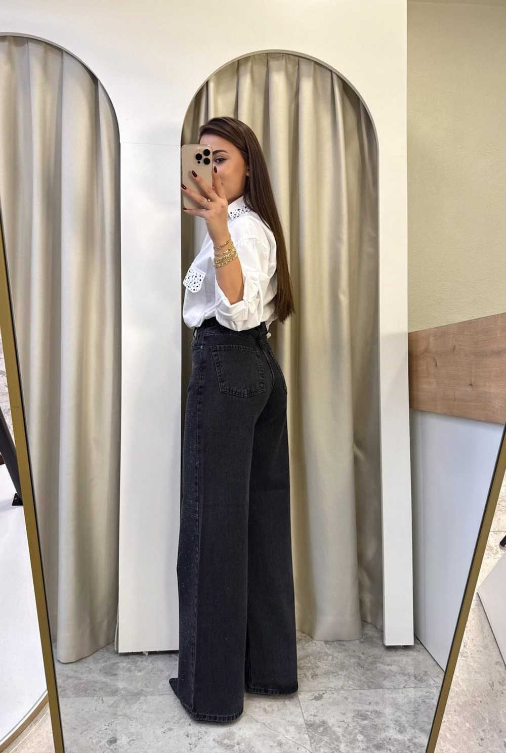 Parla Siyah Taşlı Wide Leg Jean