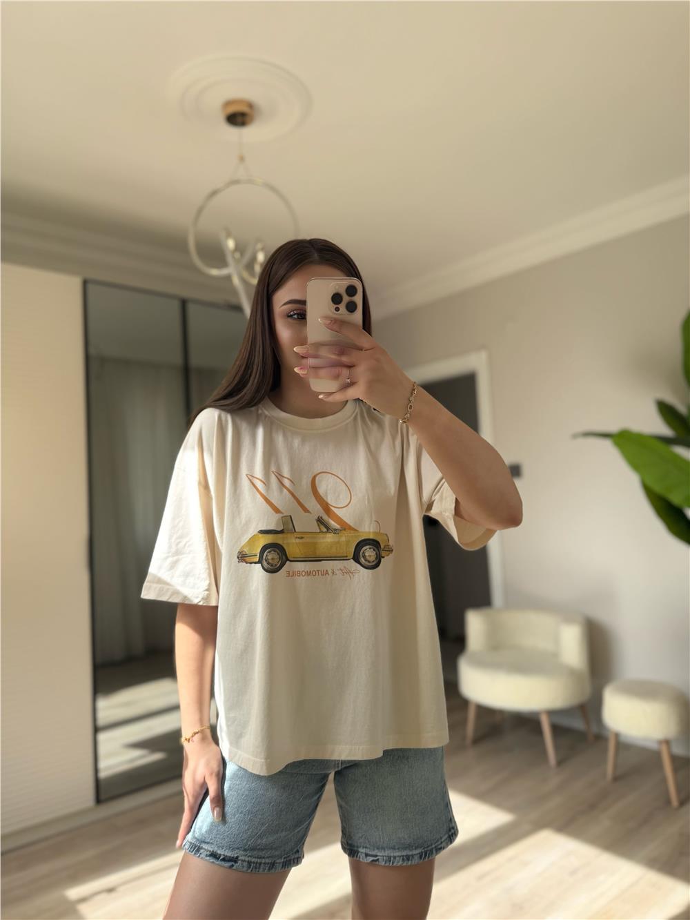 Pinterest baskılı oversize tişört