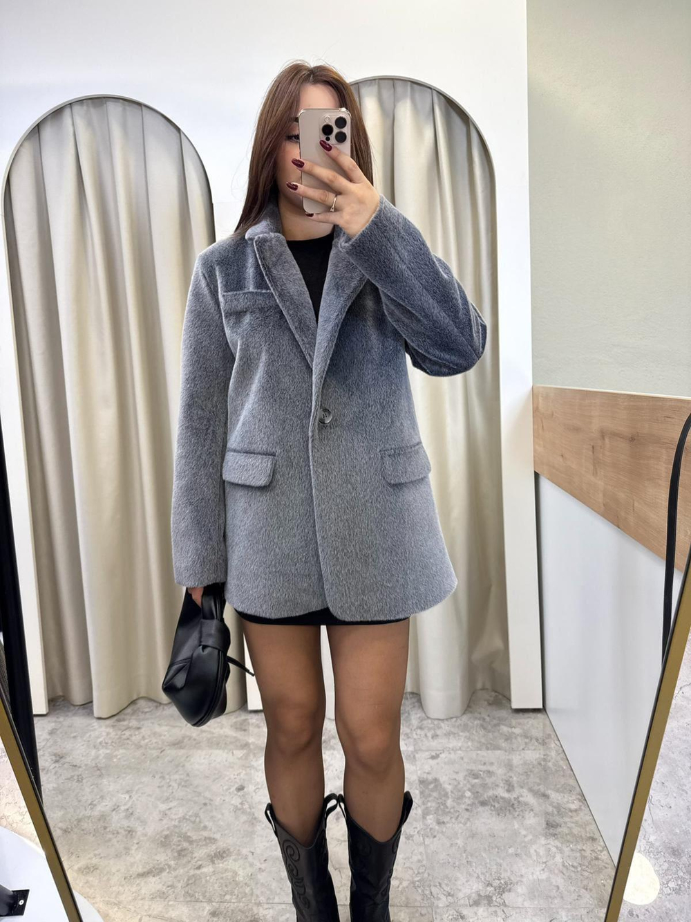 Premium Kemerli Peluş Blazer-GRİ